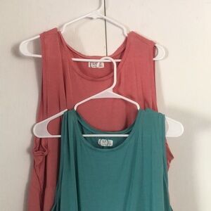 Coral and Teal summer midi comfy rayon plus size Sleeveless scoop neck Dresses